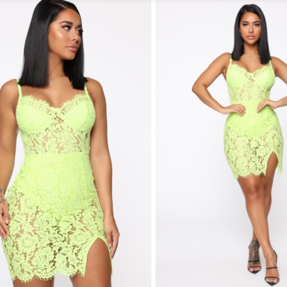 Neon Green Lace Dress Fashion Nova
